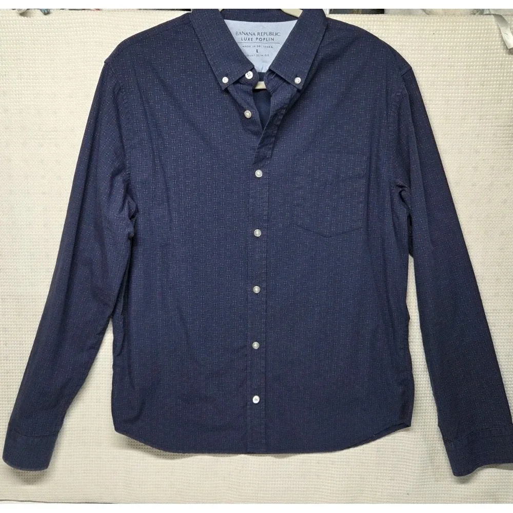 Banana Republic Shirt Mens Large Blue Slim Fit Luxe Poplin Button Down Casual